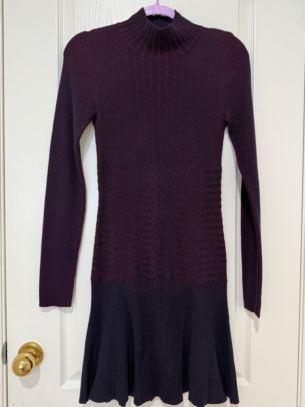 Lacoste Wool Cotton Knit Sweater Dress Mock Neck Fit Flare XS 34